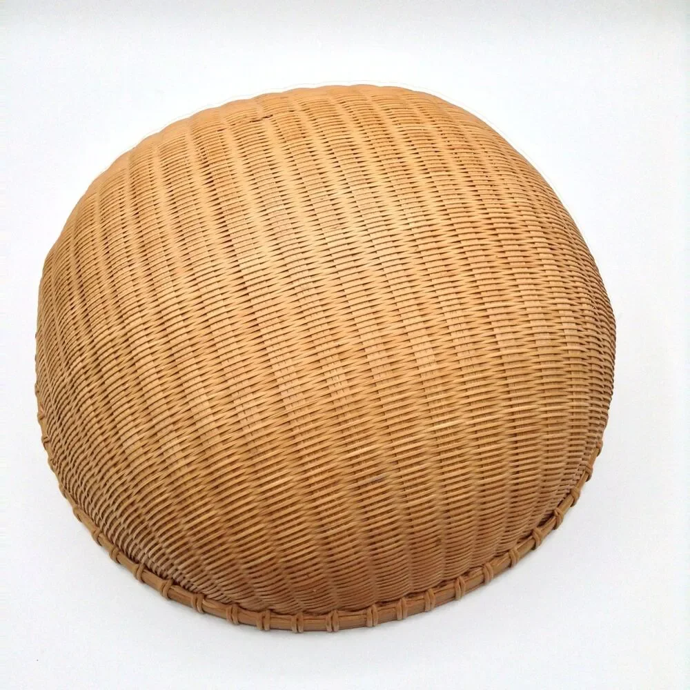 Vtg Bamboo Woven Basket Round Handmade Storage Gathering Bowl Boho Farmhouse 13